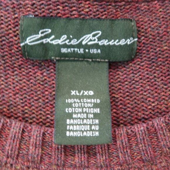 Eddie Bauer Sweater Mens Red Extra Large Knit Cardigan Crewneck Pullover Cotton - Picture 9 of 13